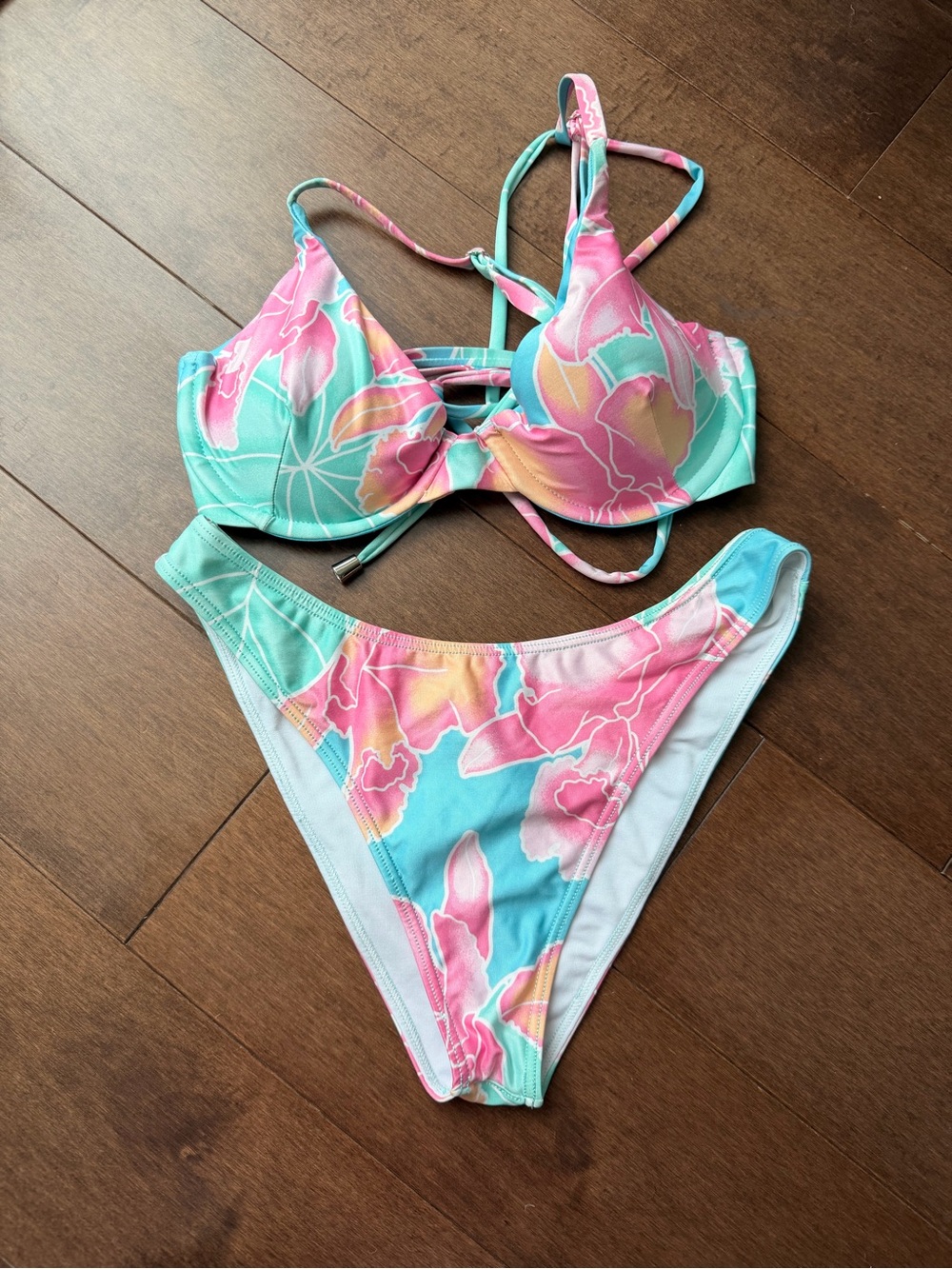 Kenny Flowers Pink Teal Yellow Floral Bikini